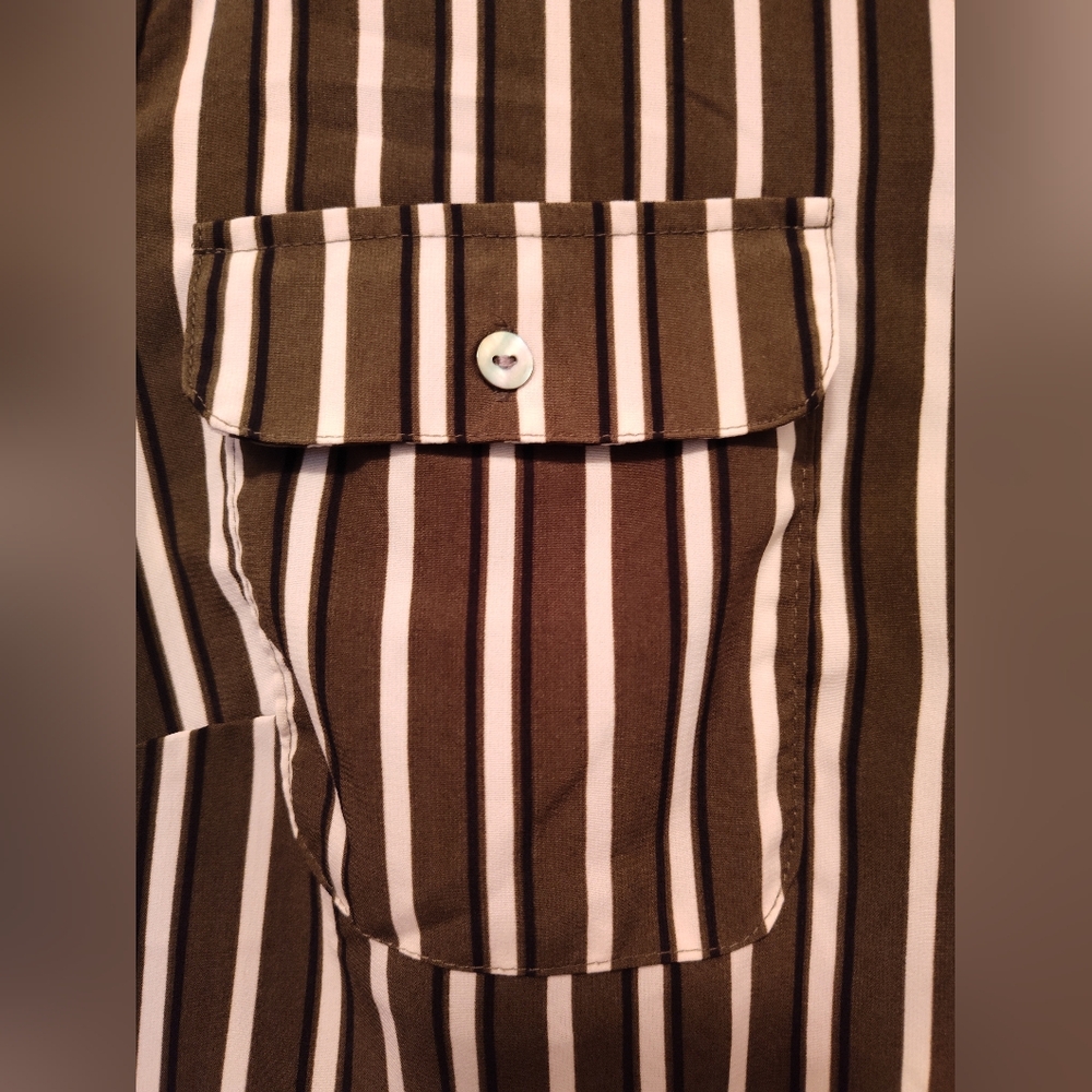 Green and White Striped Button-Up Blouse by Lee - Picture 4 of 13